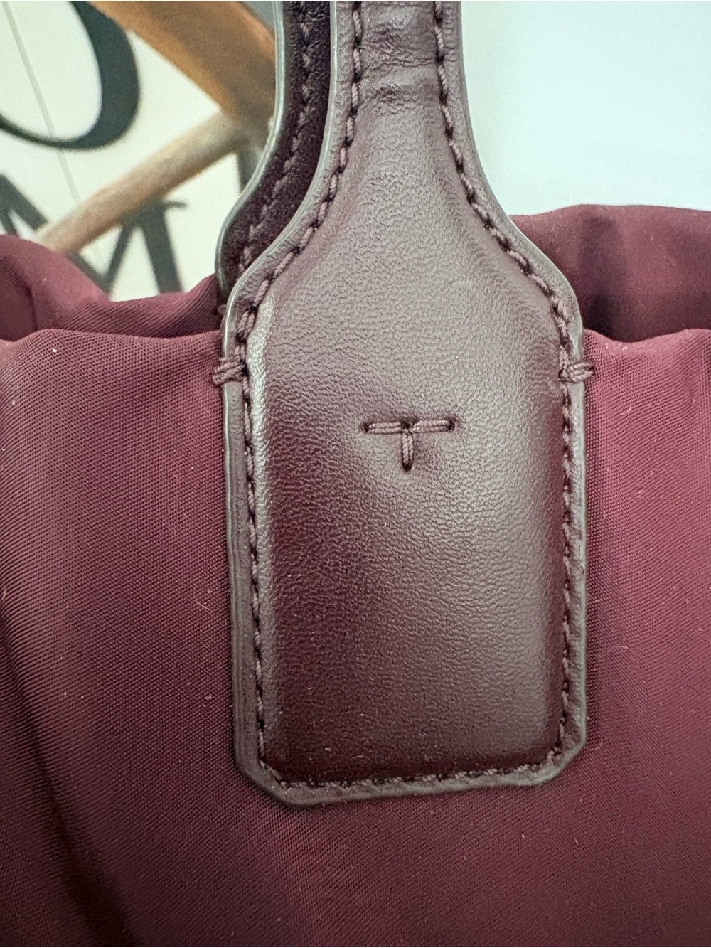 Tory Burch Maroon Nylon Logo Tote with Dark Brown Trim - Picture 4 of 9